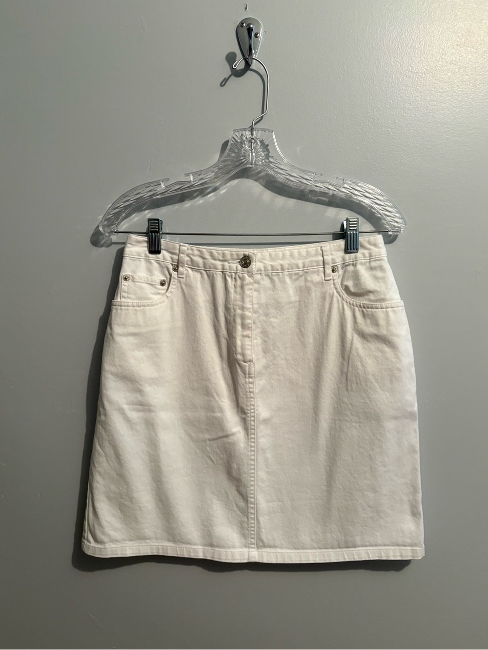Vintage Charter Club White Denim Mini Skirt Size 6 Petite Cotton-Blend Classic